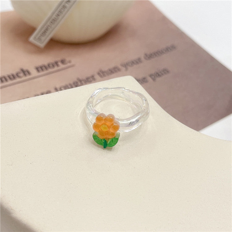 Resin Illusion AB Flower Peach Heart Ring MIC-WWHM029