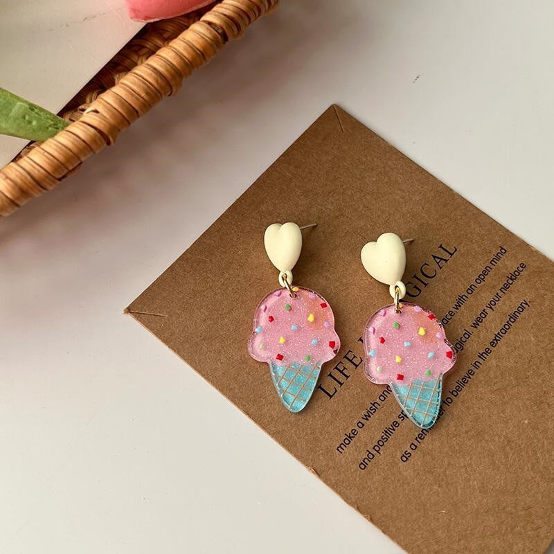 Acrylic Pink Ice Cream Earrings MIC-AXing006