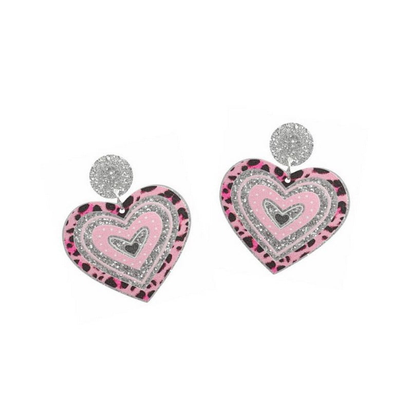 Acrylic Pink Leopard Pattern Sparkling Pink Earrings MIC-XueP142