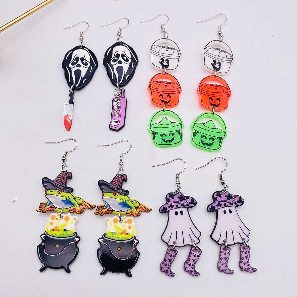 Acrylic Halloween Cowboy Ghost Earrings (Minimo de Compra 2) MIC-ChenY012