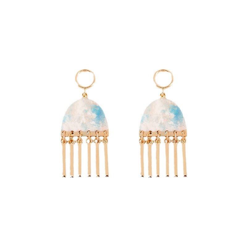 Alloy printed oil painting pattern earrings MIC-ZhongY001