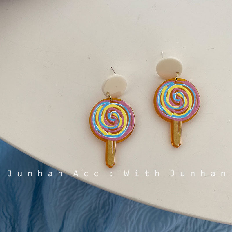 Acrylic lollipop kitten earrings MIC-JunH002