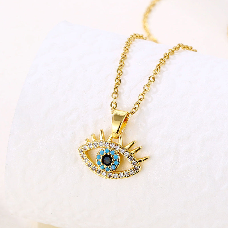 Necklace Stainless Steel Full Diamond Zircon Blue Eyes QR011