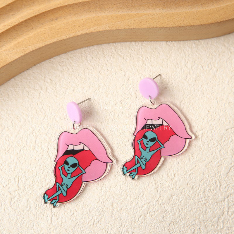 Acrylic shaped human ET flying saucer earrings (Minimo de Compra 3) MYA-OuG032