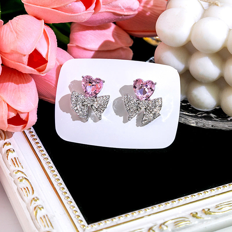 Alloy pink heart-shaped earrings MIC-MDD147