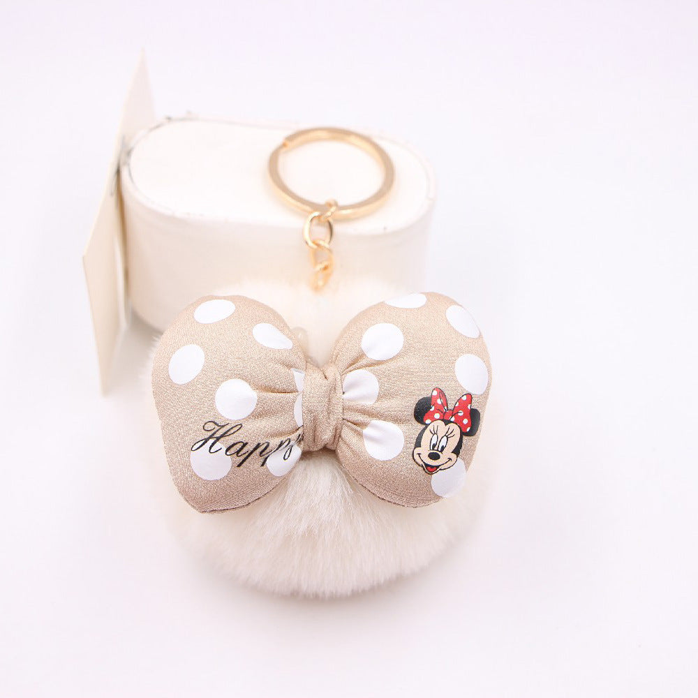 Bow Knot Imitation Rex Rabbit Hair Alloy Hair Ball Pom Pom  Keychain MIC-Zuge005