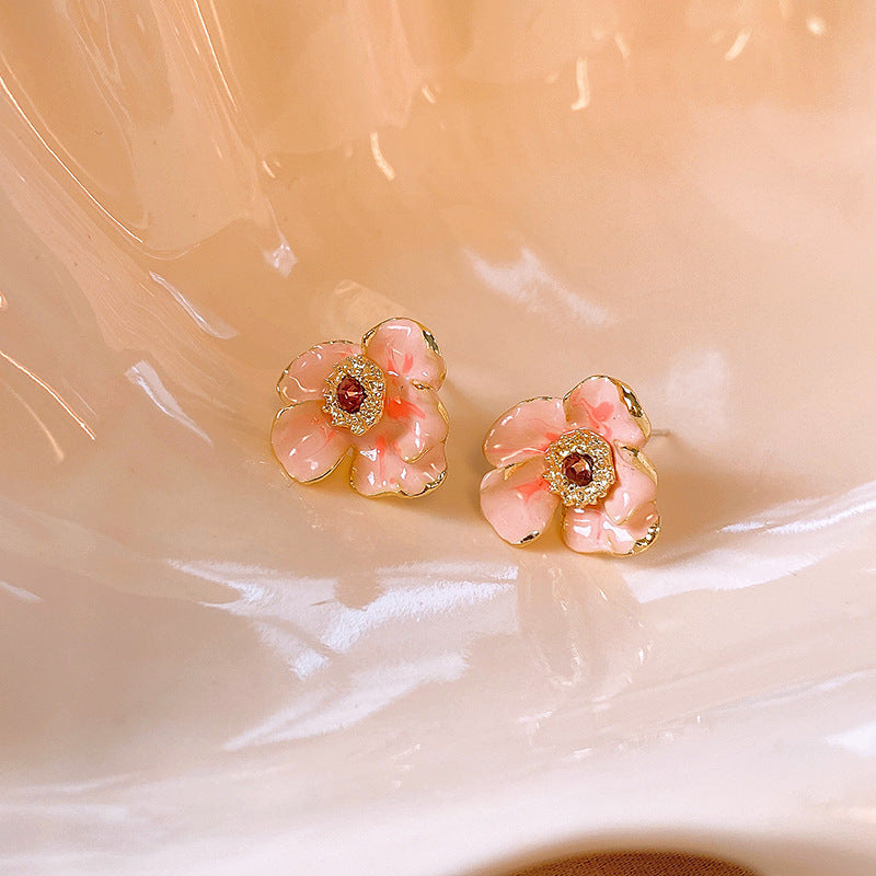 Alloy Pink Flower Pearl Earrings (Minimo de compra 2) MIC-FengM002