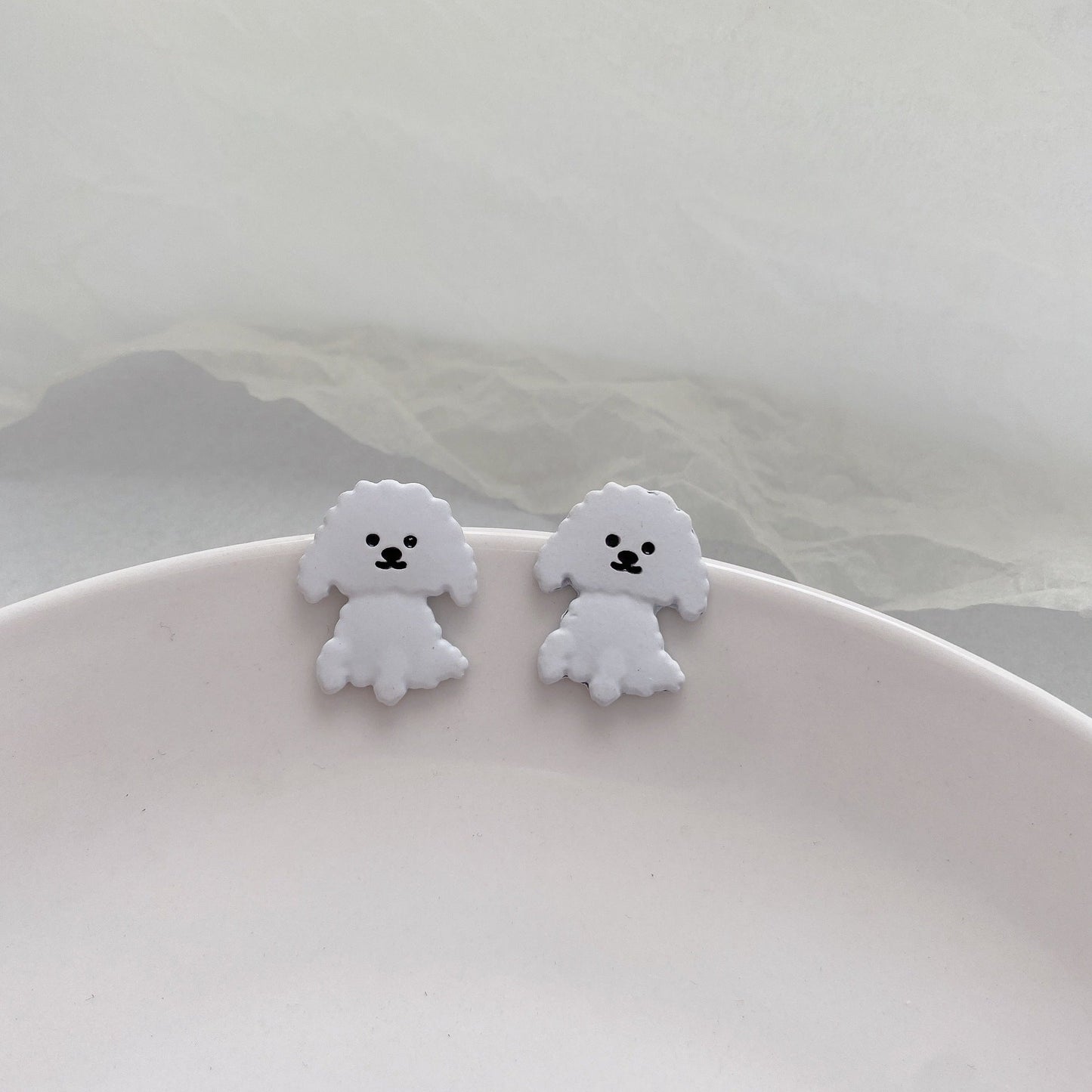 S925 Silver Needle Lace Little White Dog Stud Earrings MIC-KGG022