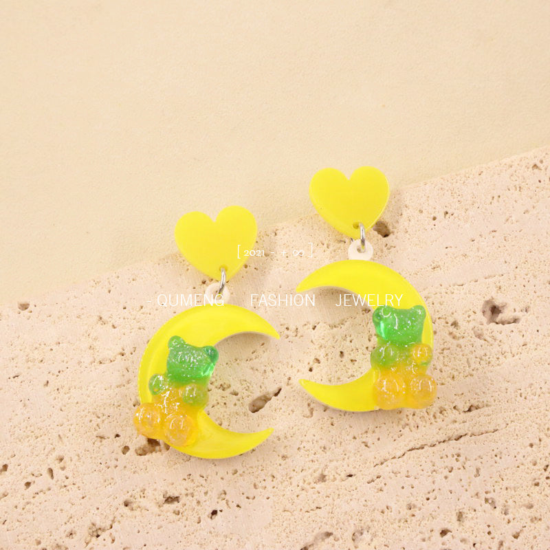 Acrylic Moon Bear Earrings (Minimo de Compra 3) MIC-OuG035