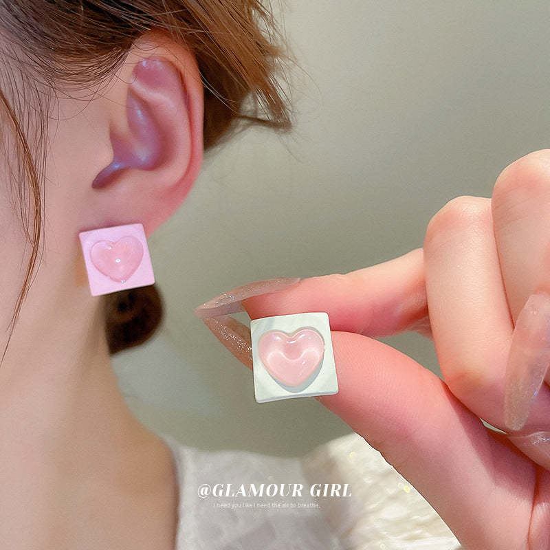 Alloy square heart earrings (Minimo de Compra 2) MIC-BY006