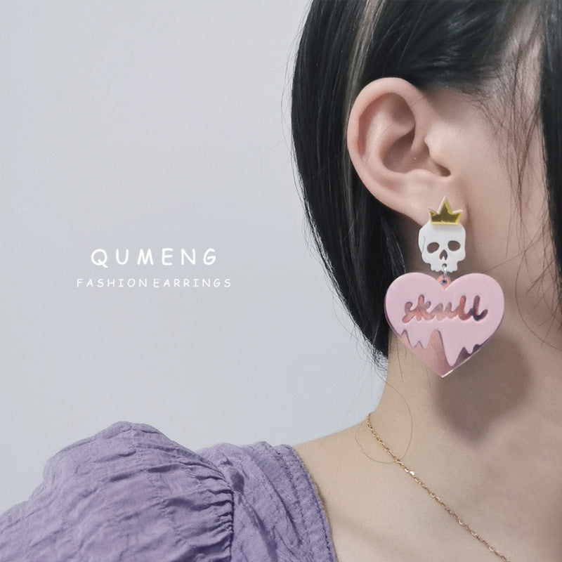 Acrylic Crown Skull Head Earrings (Minimo de Compra 2) MIC-QingM027