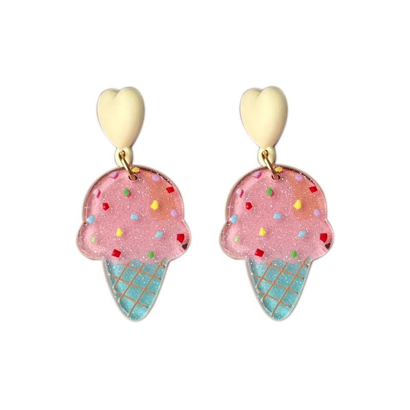 Acrylic Pink Ice Cream Earrings MIC-AXing006