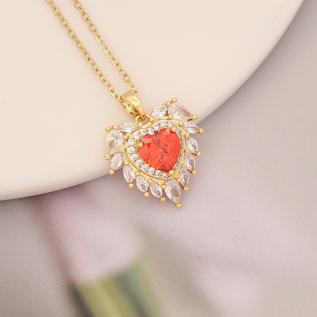 Necklaces Copper Zircon Stainless Steel Red Heart Maple Leaf BingM026