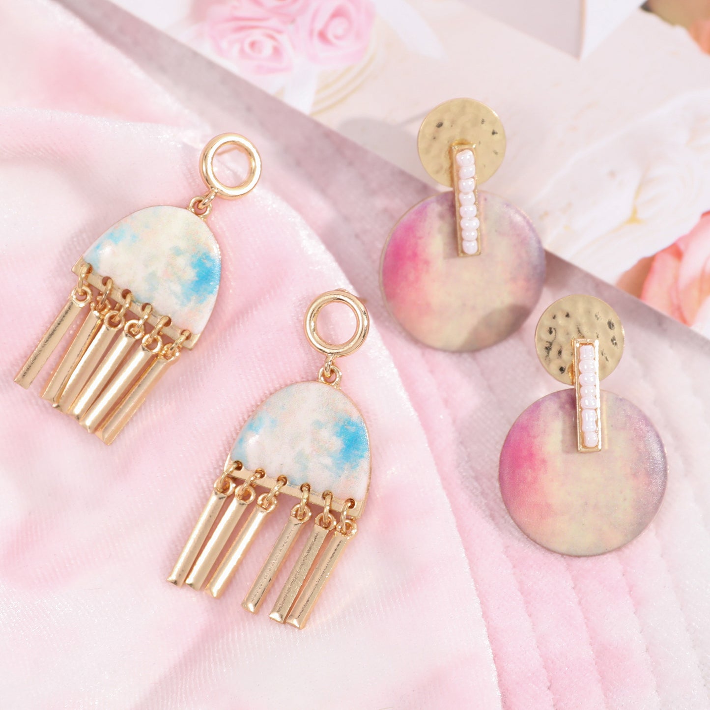 Alloy Circle Personalized Oil Painting Earrings MYA-ZhongY003