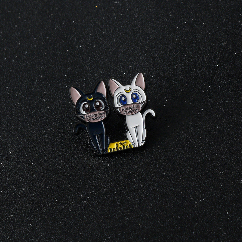 Alloy black cat Luna white cat brooch MIC-AiWen027