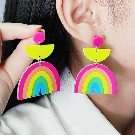 Alloy New Geometric Rainbow Earrings (Minimo de Compra 2) MIC-DuA058