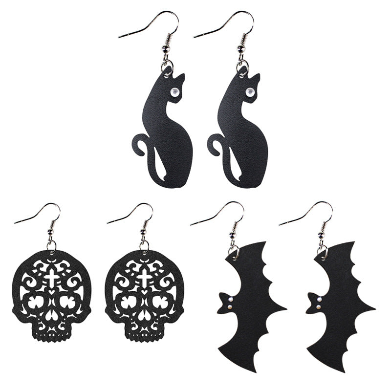 Earring Leather Halloween Black Cat Skull Bat Cutout Minimo de compra 2 TianPi018