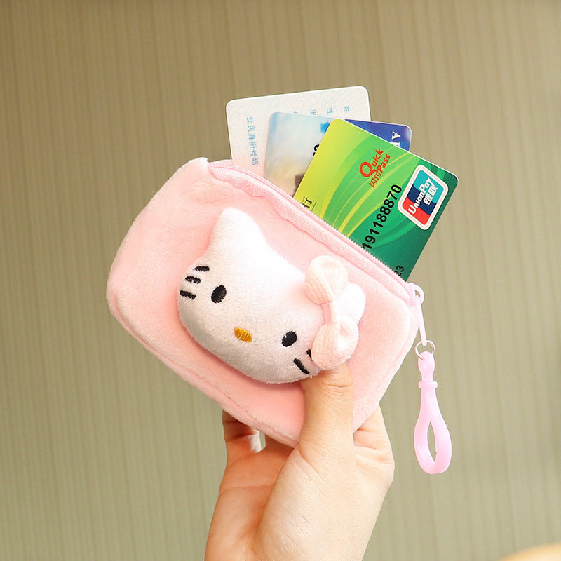 keychain wallets Cute Solid Color Square Card Holder Kids Plush Coin Purse Key Pendant Huofan009