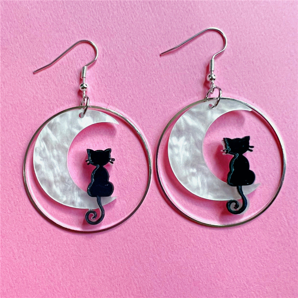 Alloy Moon Cat Earrings MIC-AnM008