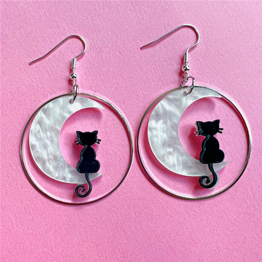 Alloy Moon Cat Earrings MIC-AnM008