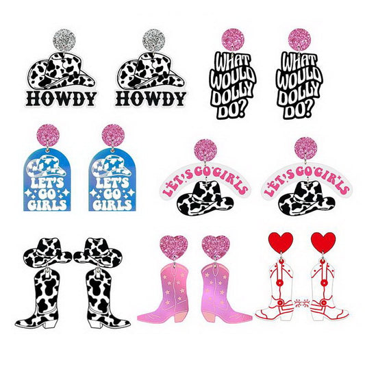 Acrylic cow boots and earrings MIC-XueP136