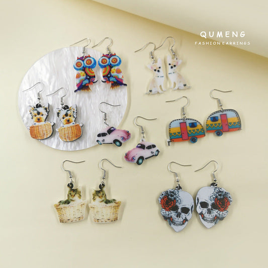 Acrylic skull color earrings (Minimo de compra 2) MIC-QinM008