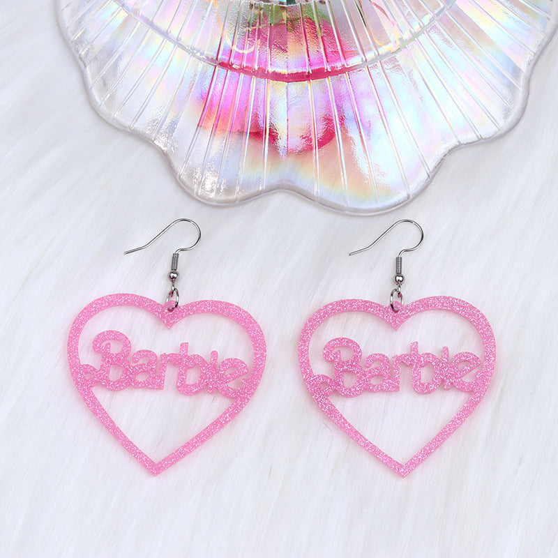 Acrylic Love Hollow Barbie Pink Earrings (Minimo de Compra 2) MYA-DuA051