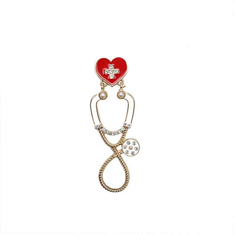 Alloy diamond stethoscope brooch MIC-AiWen025