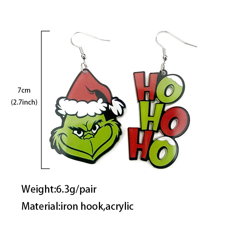 Acrylic Grinch Santa Claus Earrings (Minimo de Compra 2) MIC-XinC006