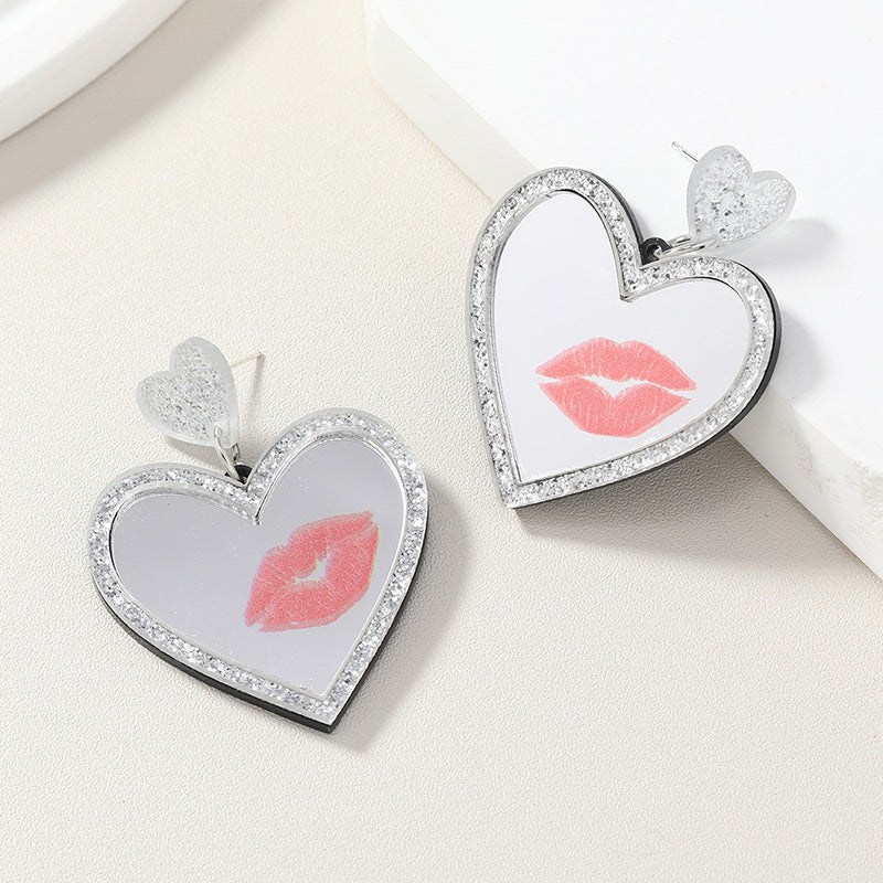 Acrylic Sparkling Pink Love Mirror Earrings (Minimo de Compra 3) MIC-HaoC004