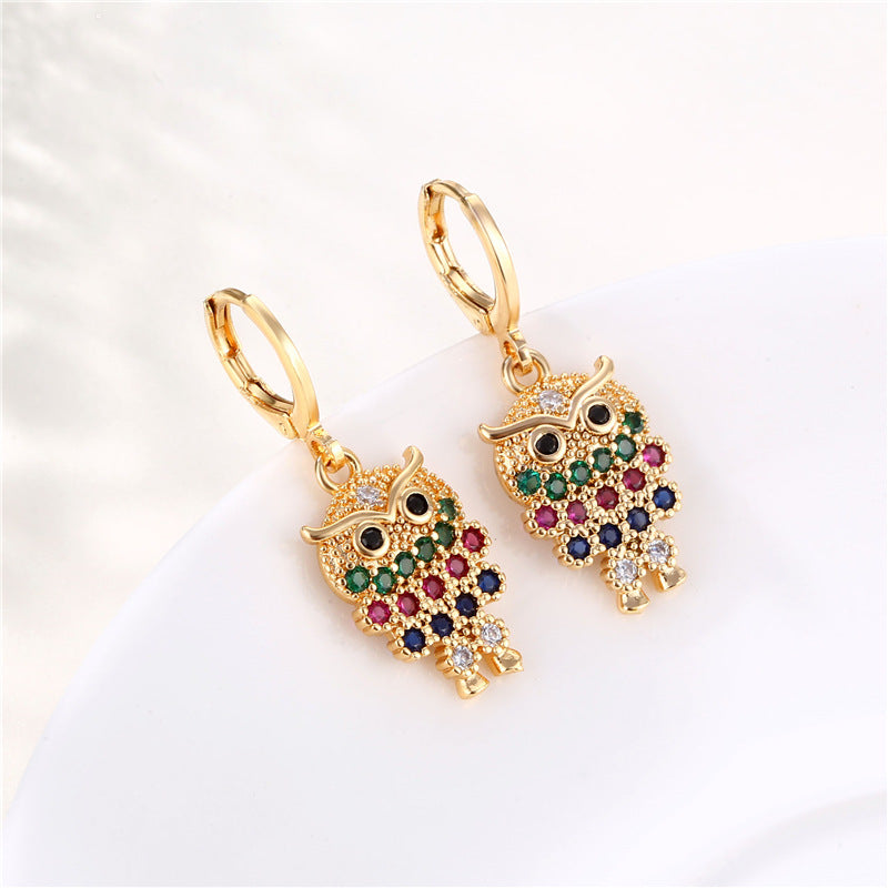 Alloy colored zircon owl earrings MIC-QingR003