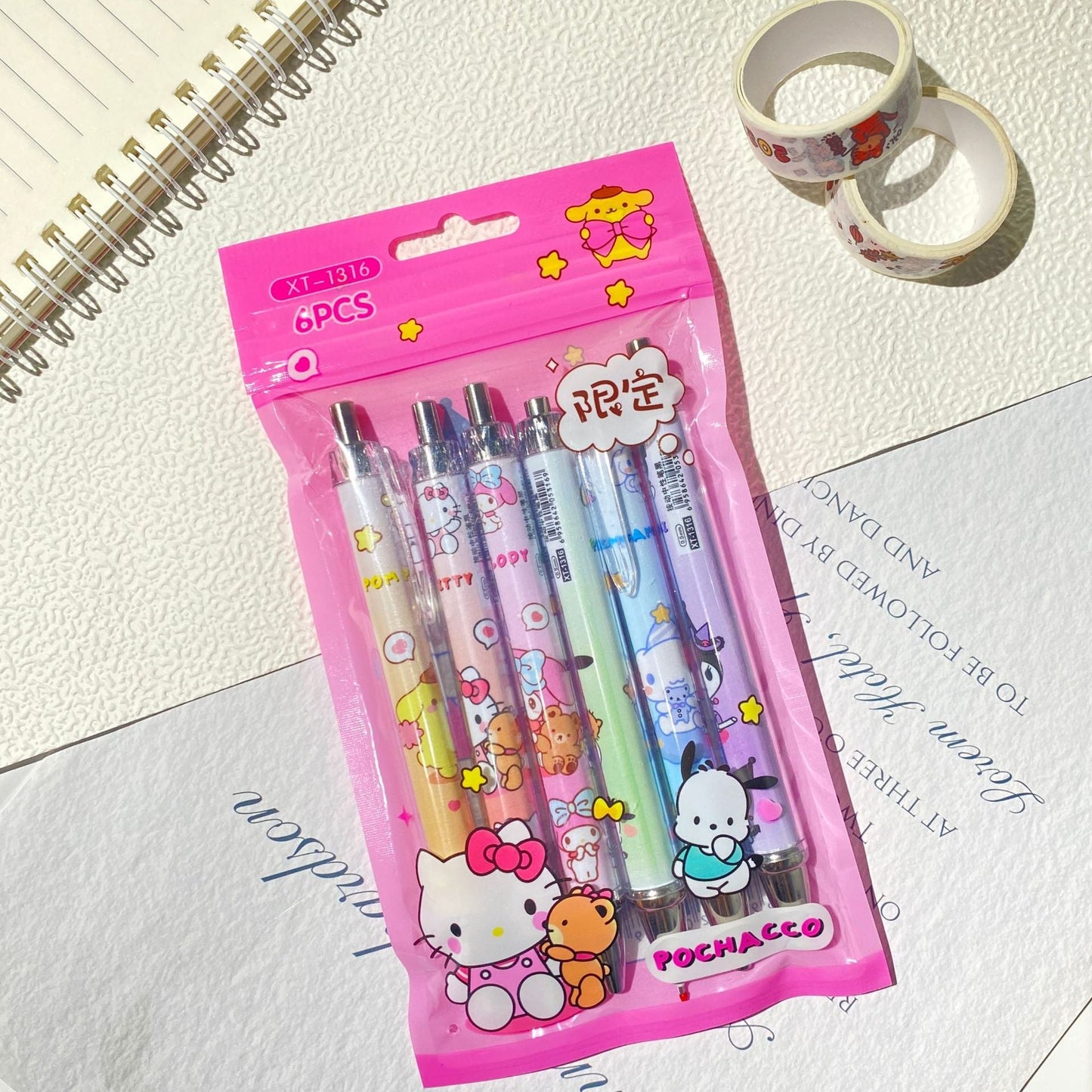 6pcs/pack cartoon cat press neutral pen ZhongC001