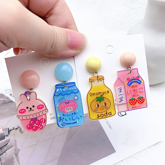 Acrylic cartoon milk tea cup earrings  (Minimo de Compra 2) MIC-ShiJ006