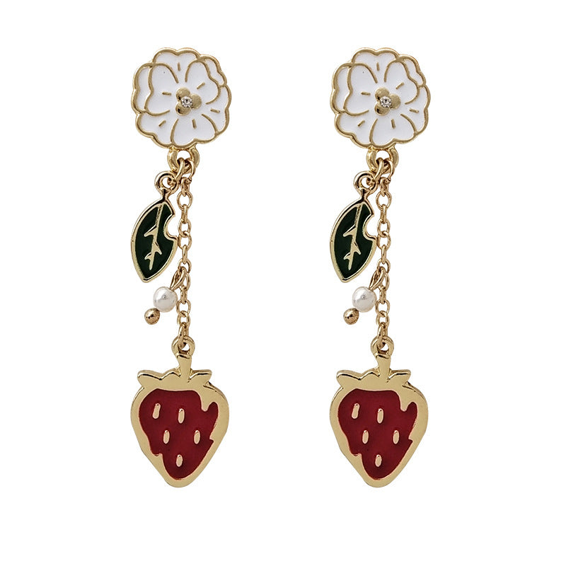 Alloy Dripped Strawberry Flower Earrings (Minimo de Compra 2) MIC-BLD075