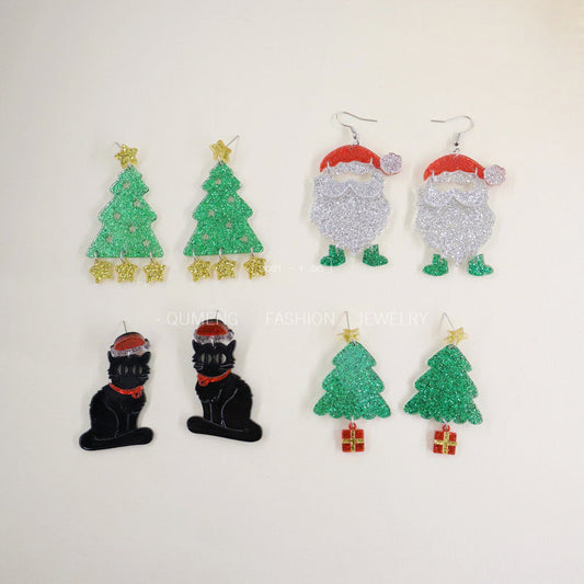 Earrings Acrylic Christmas Tree Santa Claus Cat Minimo de compra 2 MoShu047