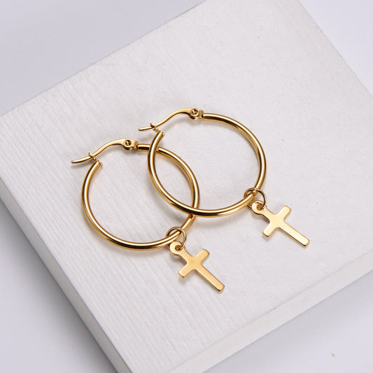 Earring Stainless Steel 18k Gold Earring Cross Minimo de compra 3 PREMAIMI006