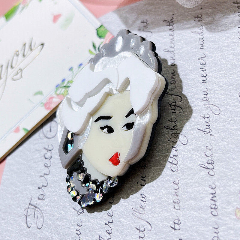 Acrylic Gray Haired Girl Character Cute Brooch Minimo de compra≥2 MIC-BenD003