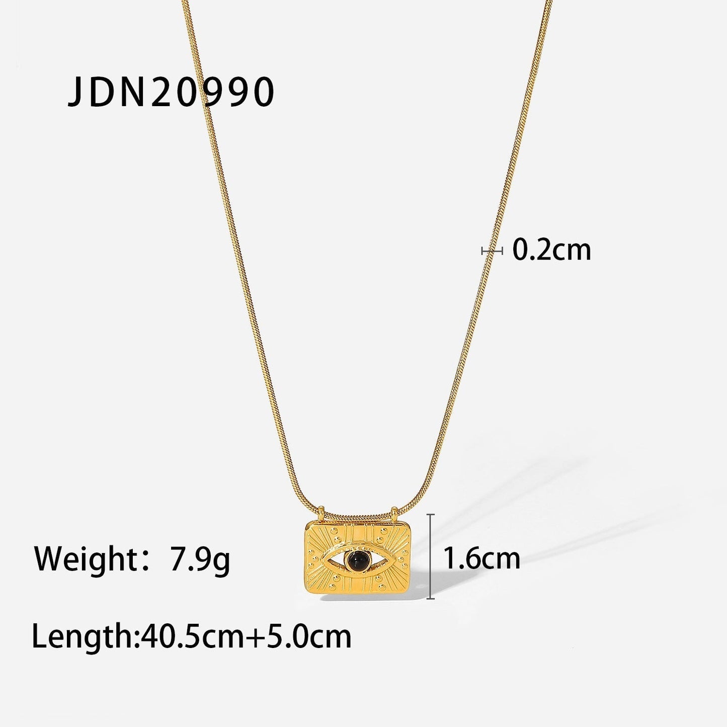 Stainless Steel Gold Plated Square Eye Pendant Necklace