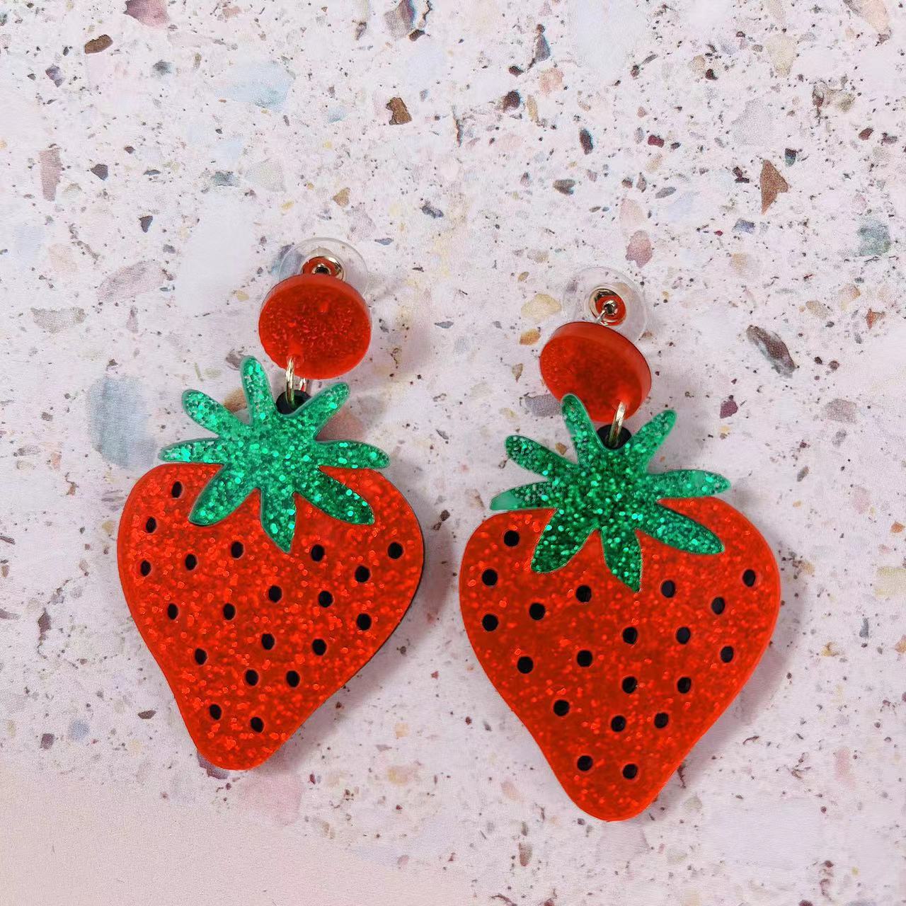 Alloy acrylic fruit strawberry earrings (Minimo de compra 2) MIC-AnD002