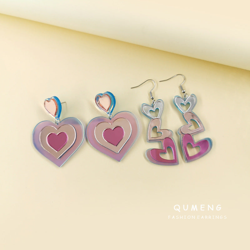 Acrylic Fantasy Mirror Love shaped Earrings (Minimo de Compra 2) MIC-QingM018