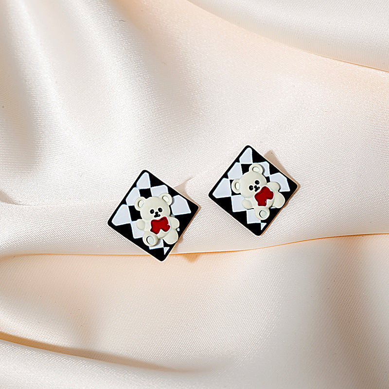 Alloy black and white checkered earrings MYA-MDD123