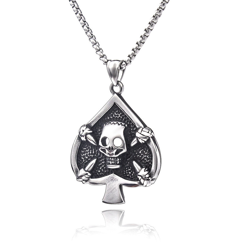 Necklace Stainless Steel Halloween Retro Crescent Skull Demon MoFei001