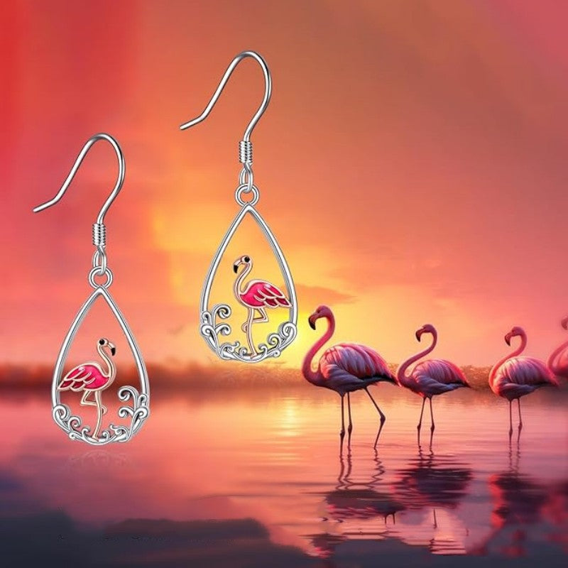 Alloy beautiful flamingo studded with diamond earrings (Minimo de compra 10) MIC-ZhuY010