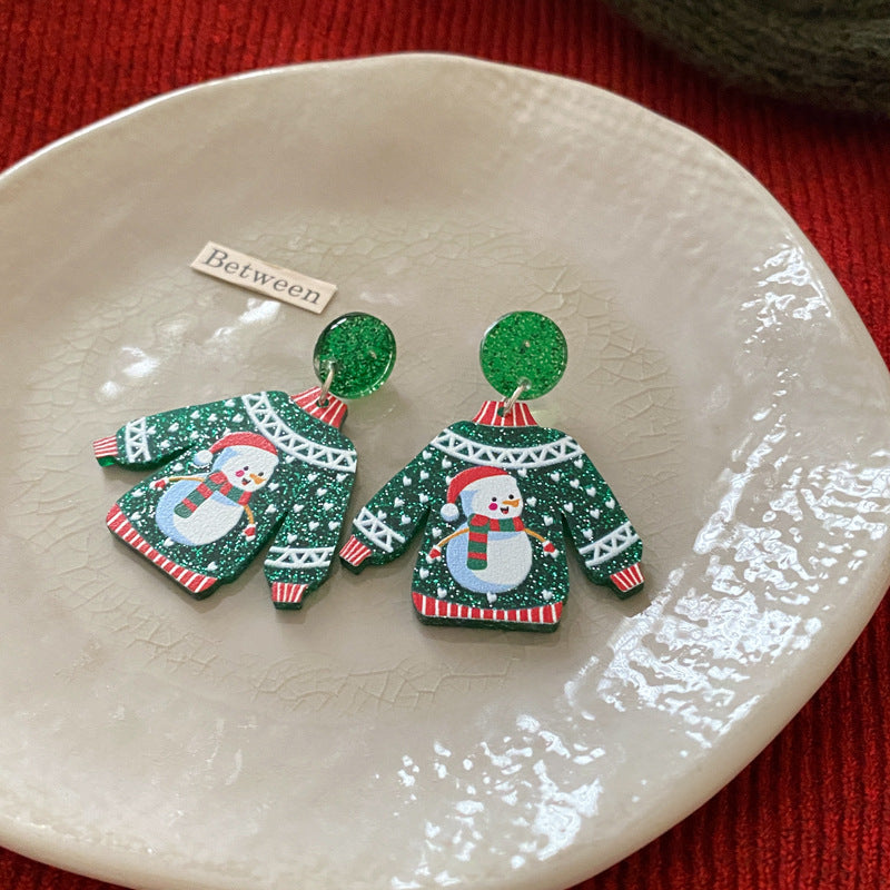 Alloy Christmas Snowman Sweater Earrings (Minimo de Compra 2) MIC-HanX004