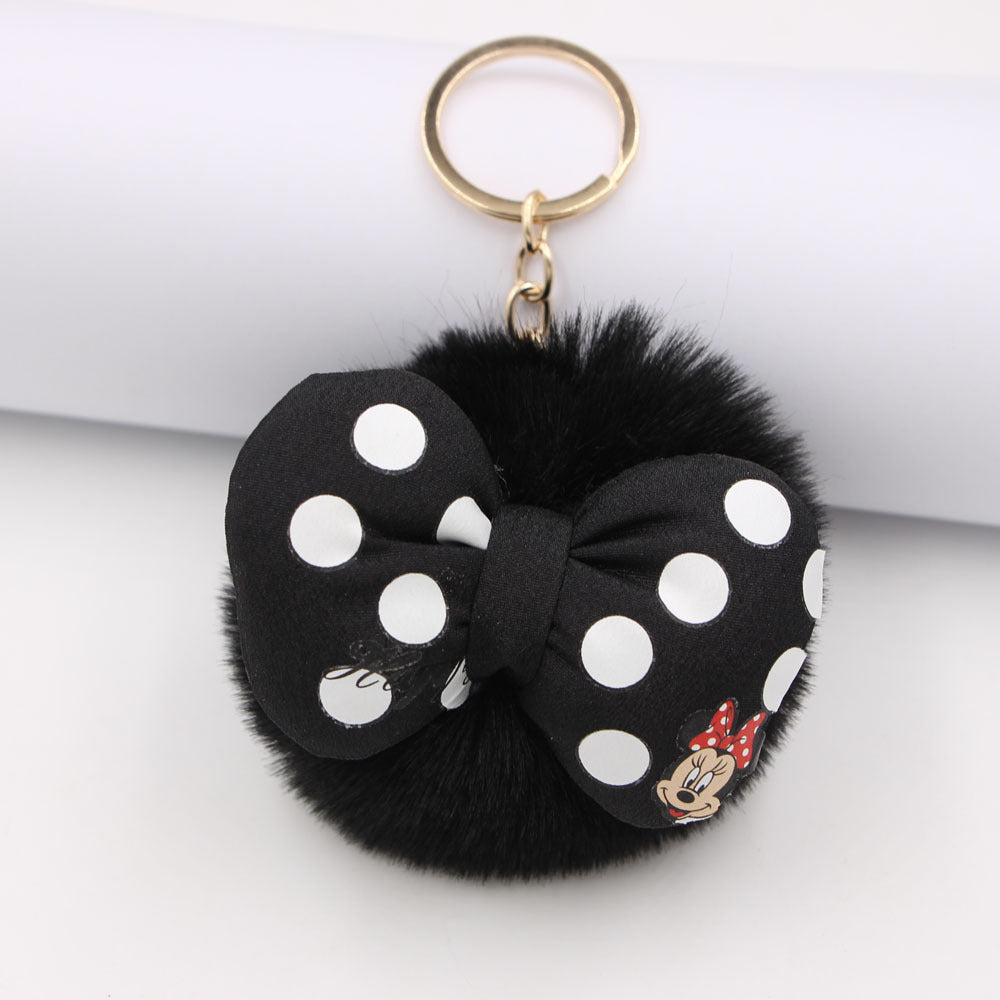 Bow Knot Imitation Rex Rabbit Hair Alloy Hair Ball Pom Pom  Keychain MIC-Zuge005