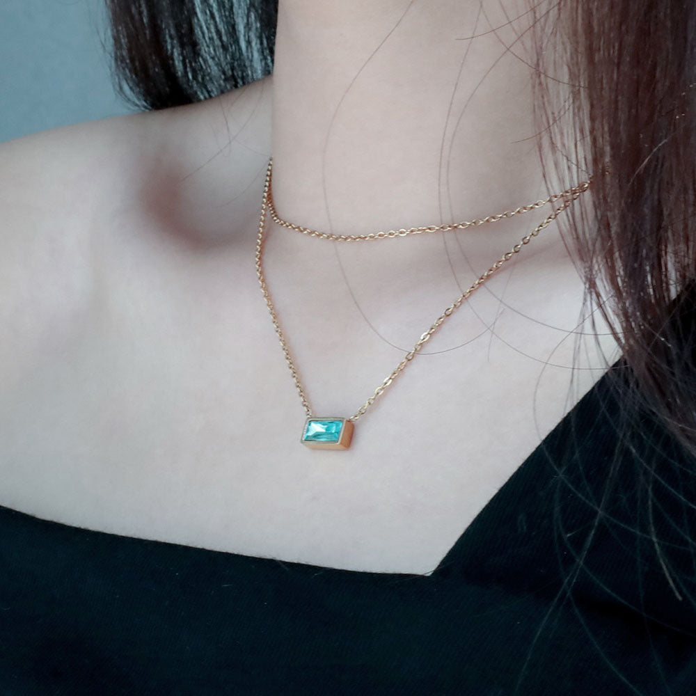 Stainless steel gold-plated double-layer blue zircon necklace MYA-XuanJ031