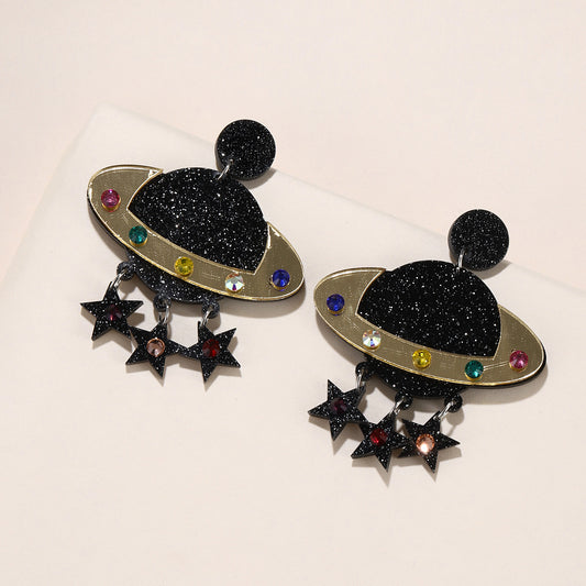 Acrylic New Black Sparkling Pink Cosmic Earrings (Minimo de compra 2) MIC-GanL023