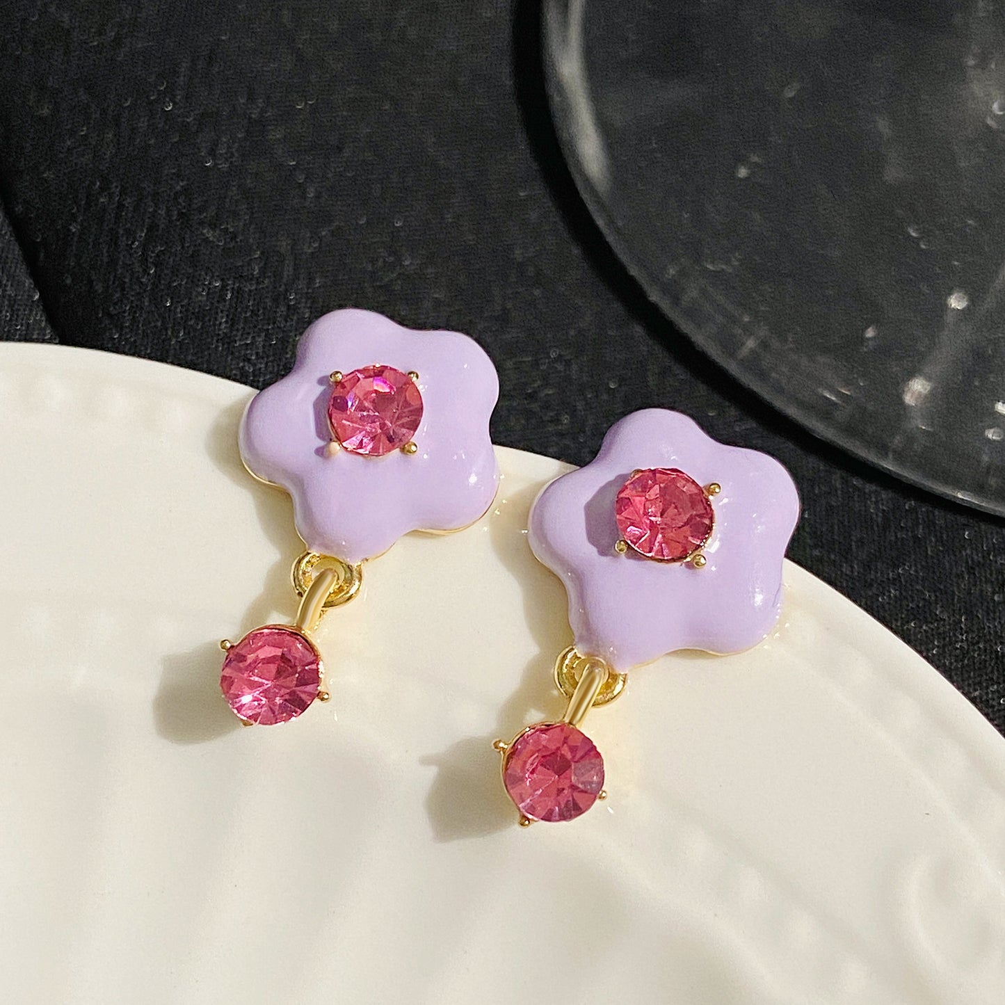 Alloy Pink Zircon Flower Earrings MIC-MaiD004