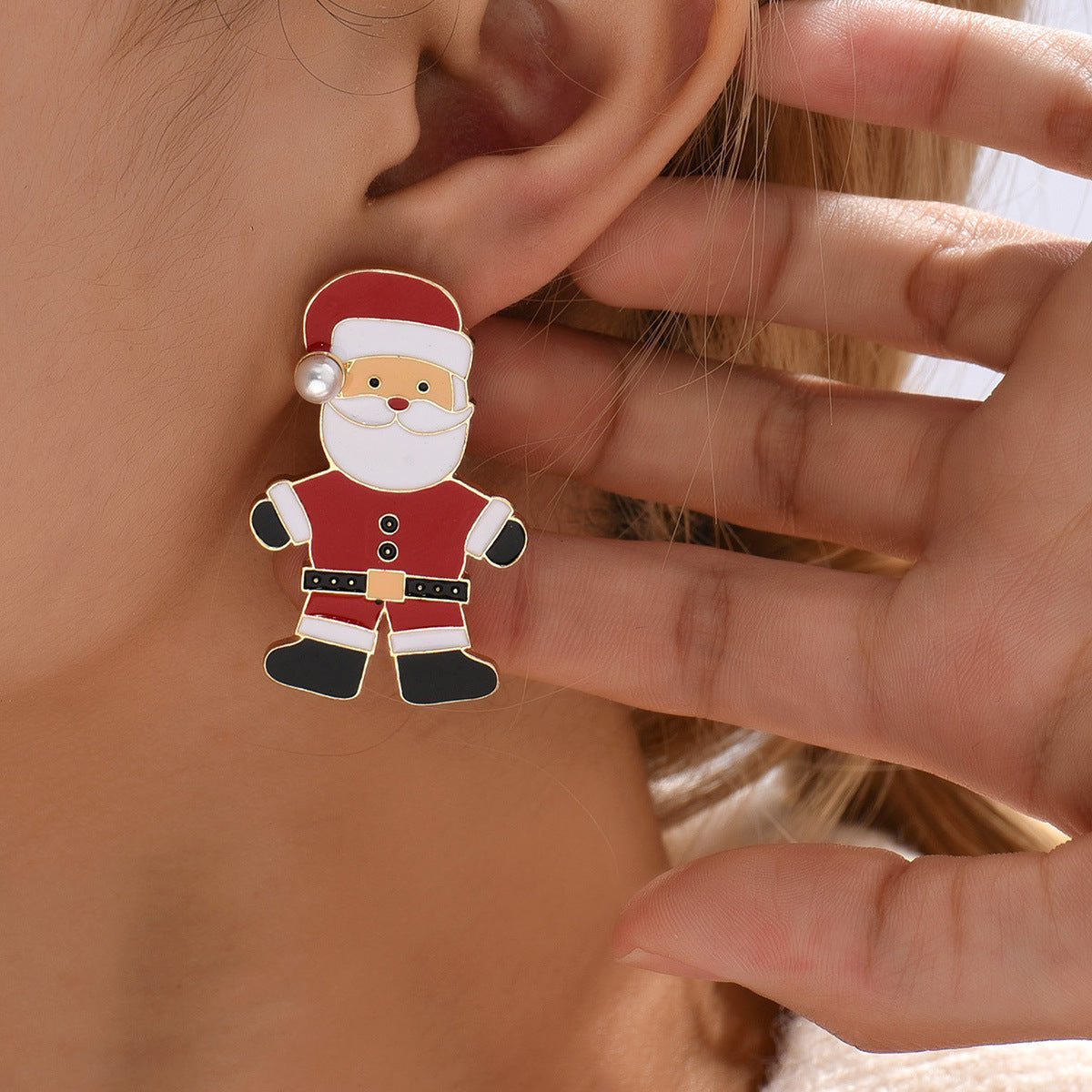 Earrings Alloy Enamel Christmas Santa Claus Pearls ABL005