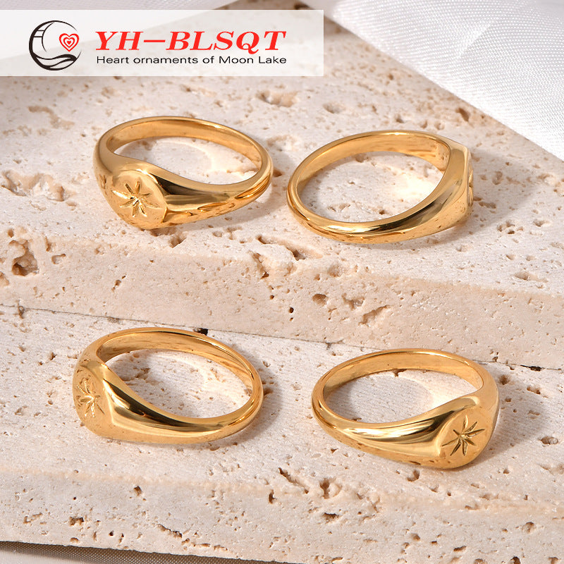 Stainless steel gold-plated pentagram three-dimensional ring MYA-YHZX023